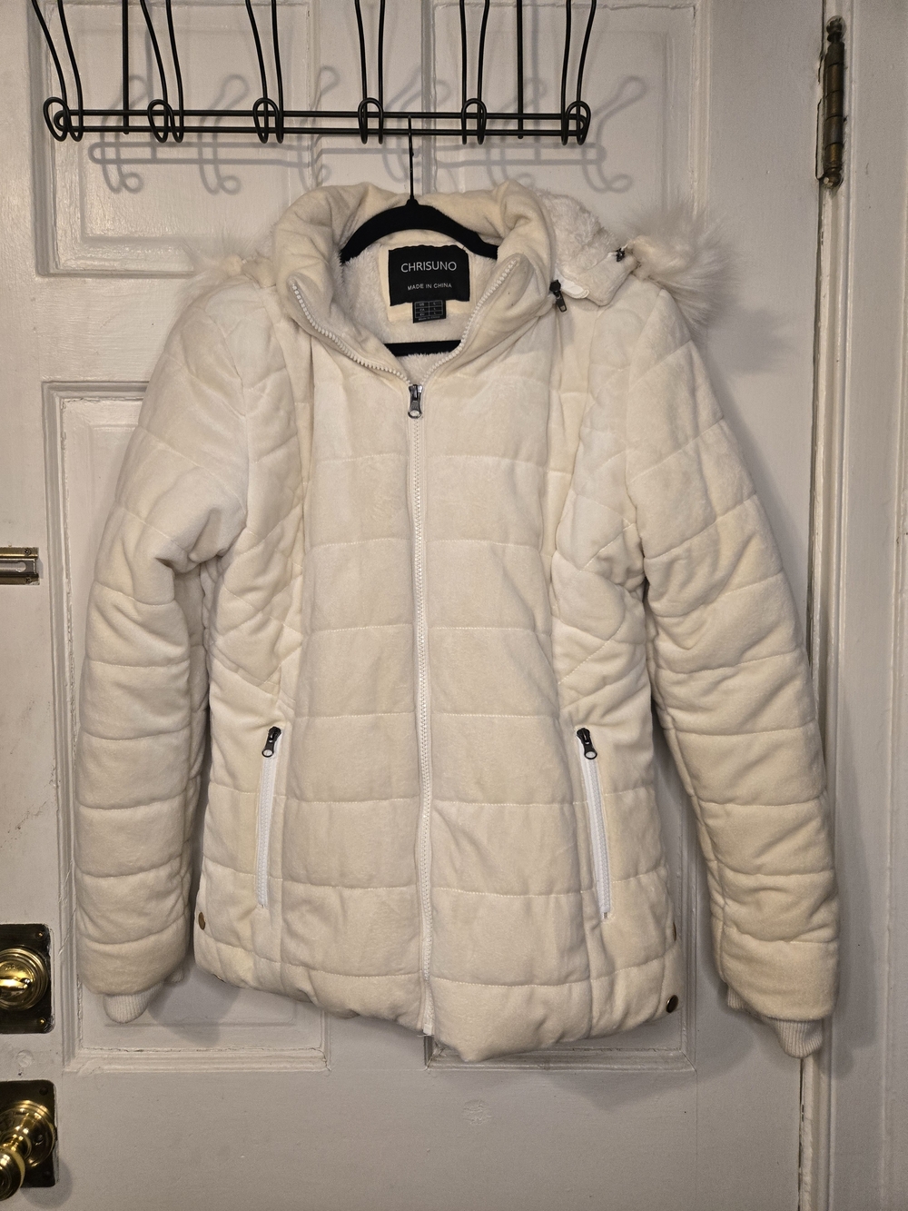 ChrisUno White Cream Quilted Hooded Puffer Jacket